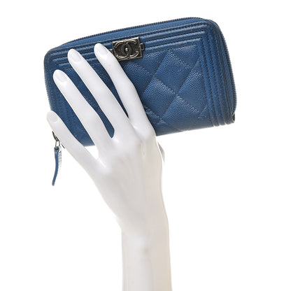 Chanel Caviar Quilted Boy Small Zip Around Wallet Blue 2 of 16