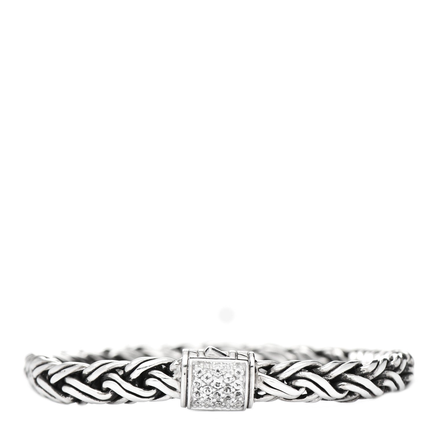 John Hardy Sterling Silver White Sapphire Wheat Chain Bracelet 1 of 4