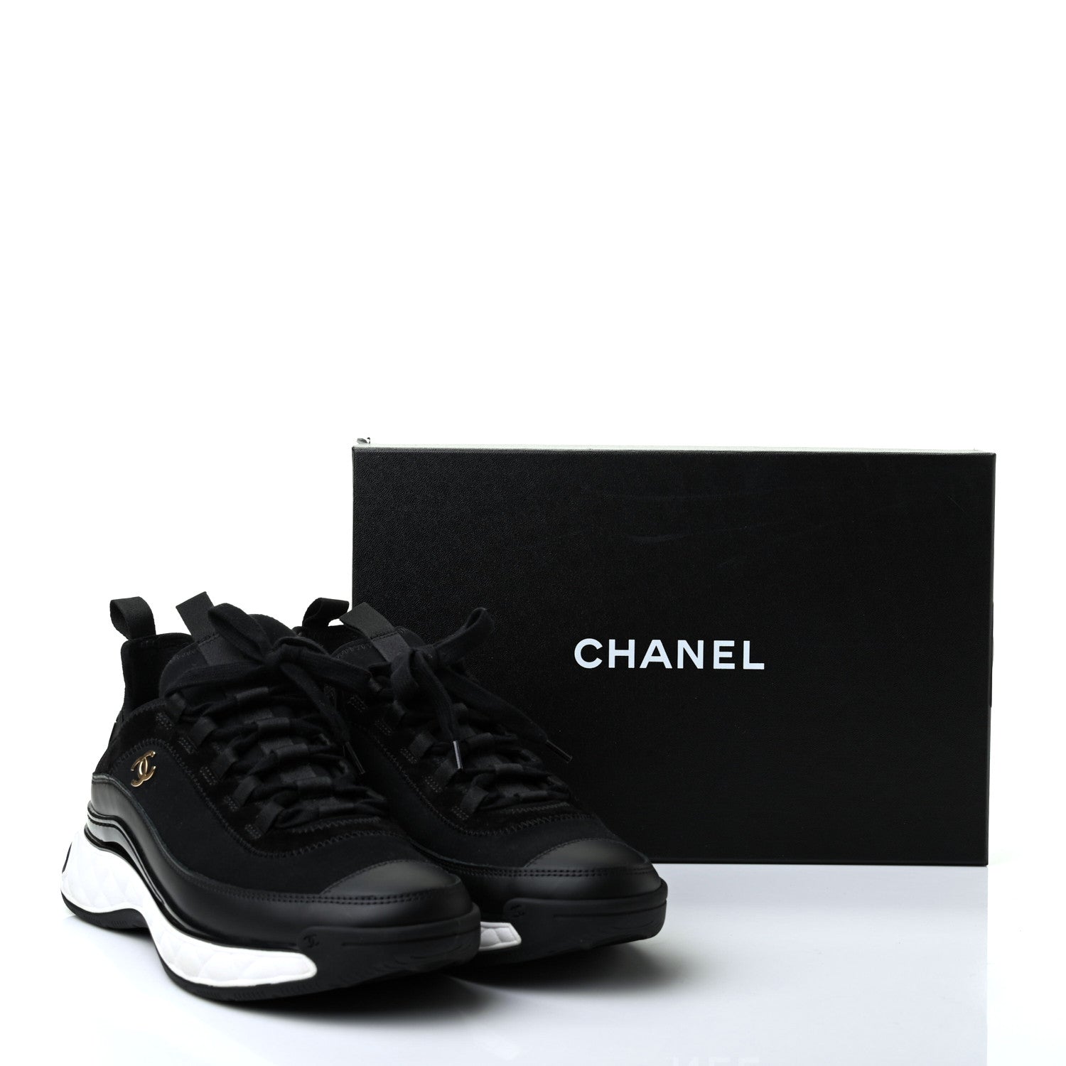 Chanel Velvet Calfskin Mixed Fibers CC Sneakers 39.5 Black 9 of 9