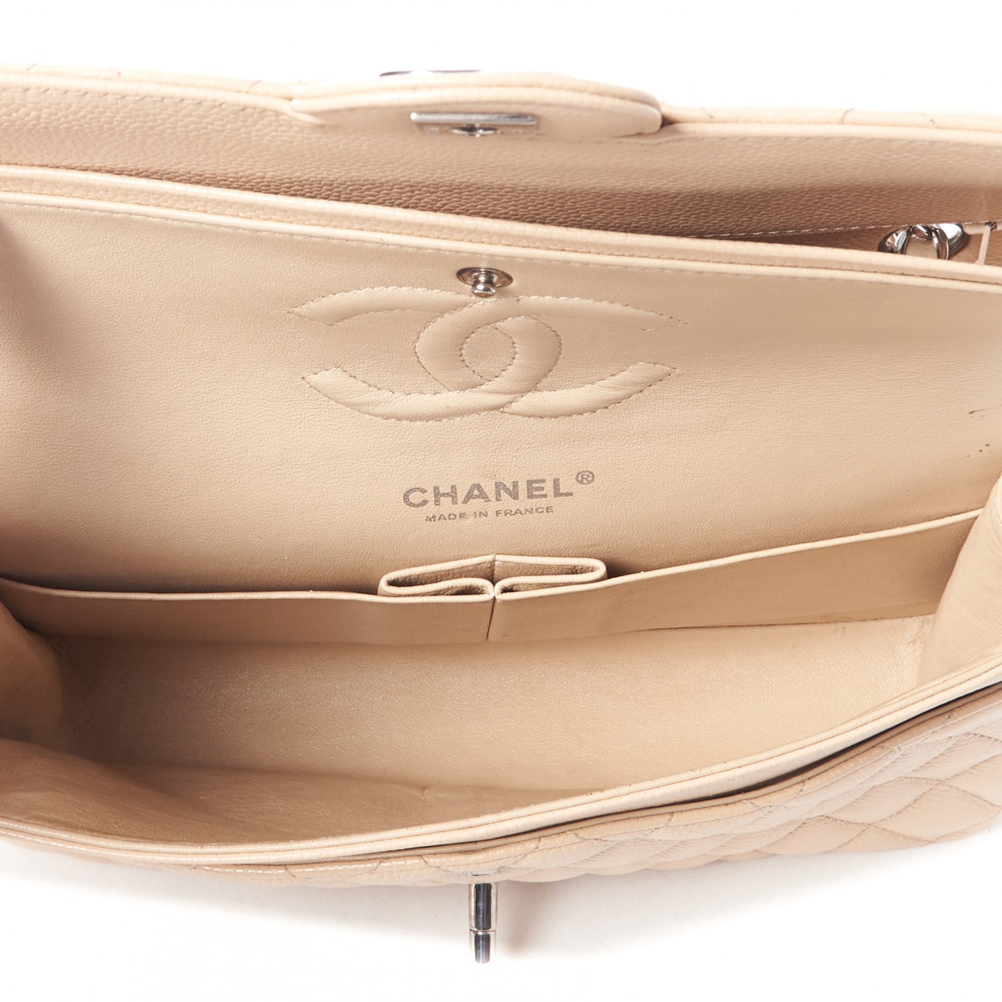 Caviar Quilted Medium Double Flap Beige Clair