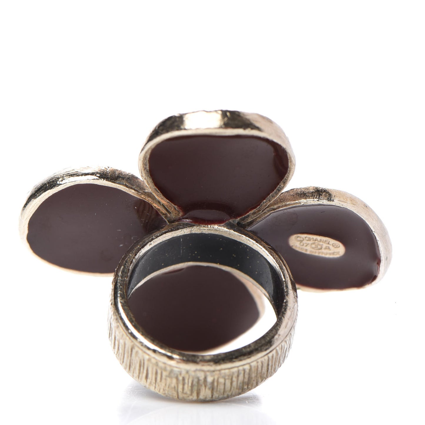 Enamel CC Flower Ring 6 Burgundy Gold