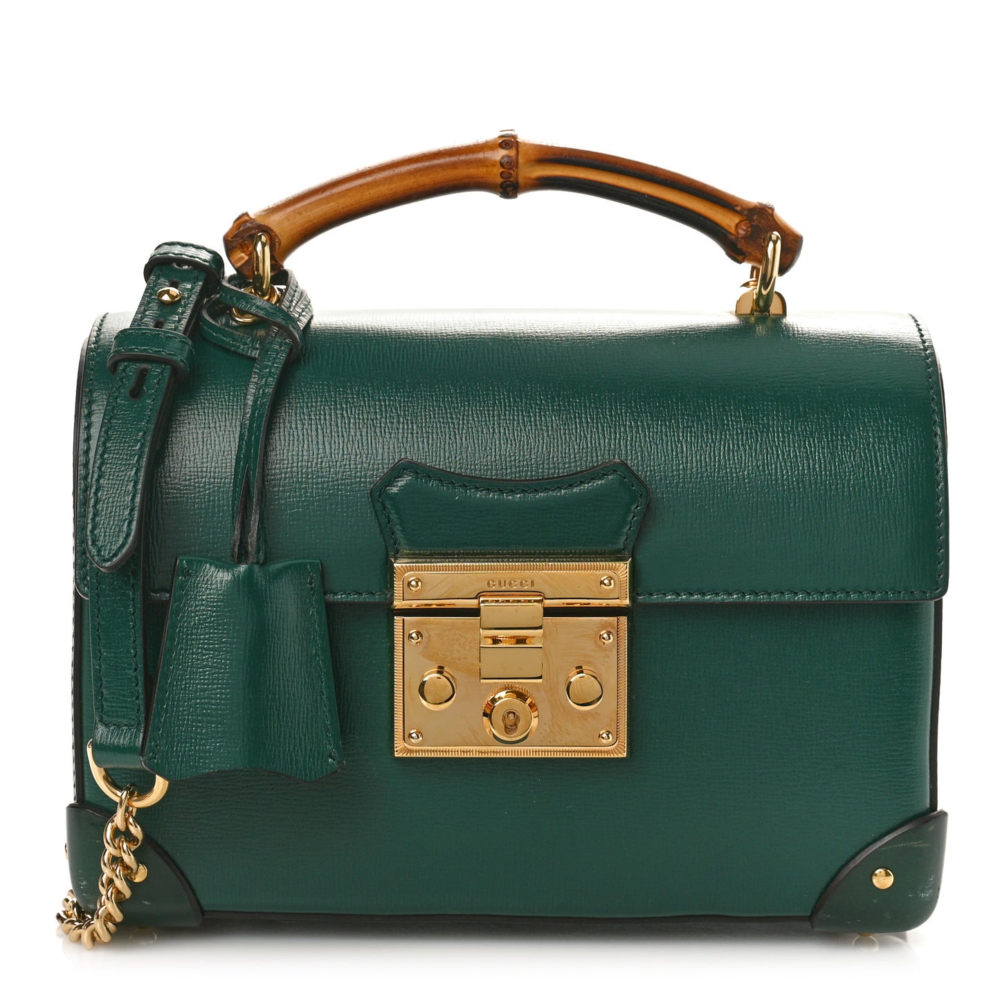 Azalea Calfskin Small Padlock Bamboo Shoulder Bag Vintage Green