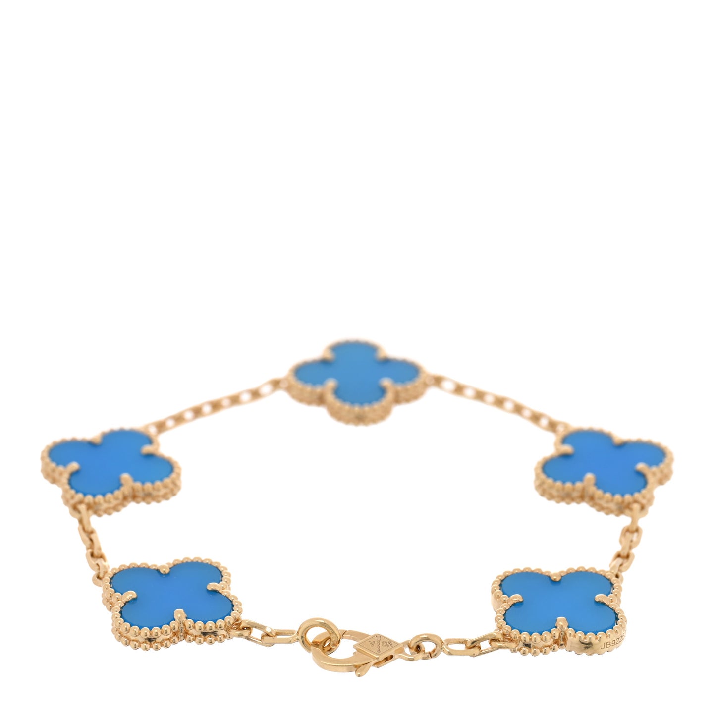 18K Yellow Gold Blue Agate 5 Motifs Vintage Alhambra Bracelet