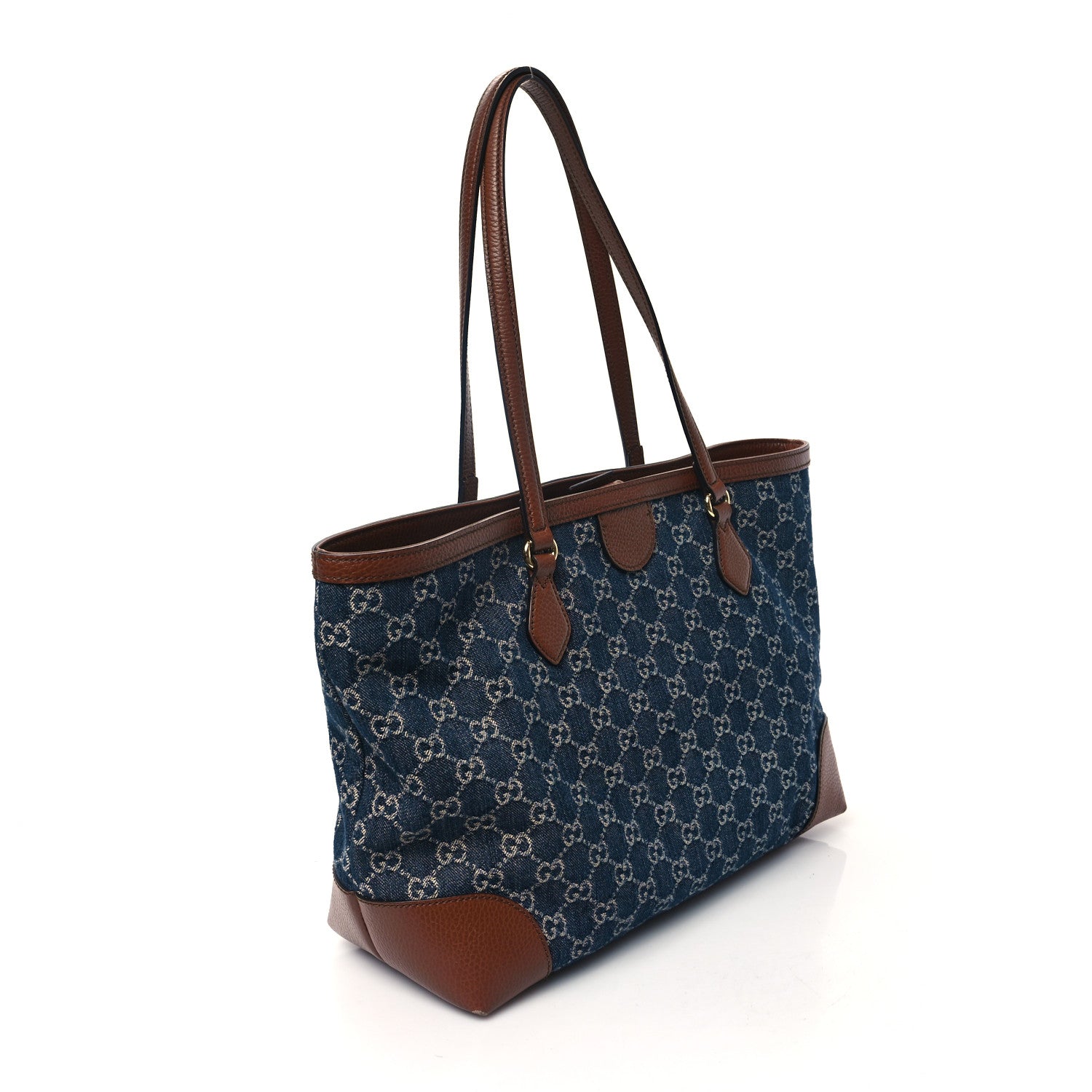 Gucci New Denim GG Monogram Medium Ophidia Shopping Tote Blue Tea Cuir 2 of 11