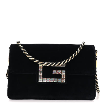 Gucci Velvet Crystal Square G Shoulder Bag Black 1 of 10