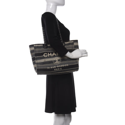 Chanel Striped Canvas Small Deauville Tote Dark Grey 2 of 10