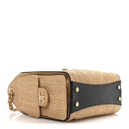 Chanel Braided Raffia Calfskin Quilted Mini Chanel 25 Handbag Beige Black 7 of 21