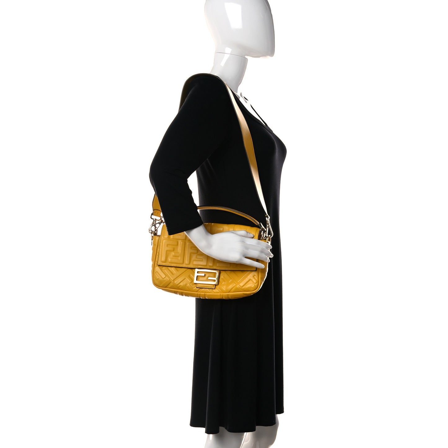 Nappa Small FF Embossed Midi Chain Baguette Mimosa
