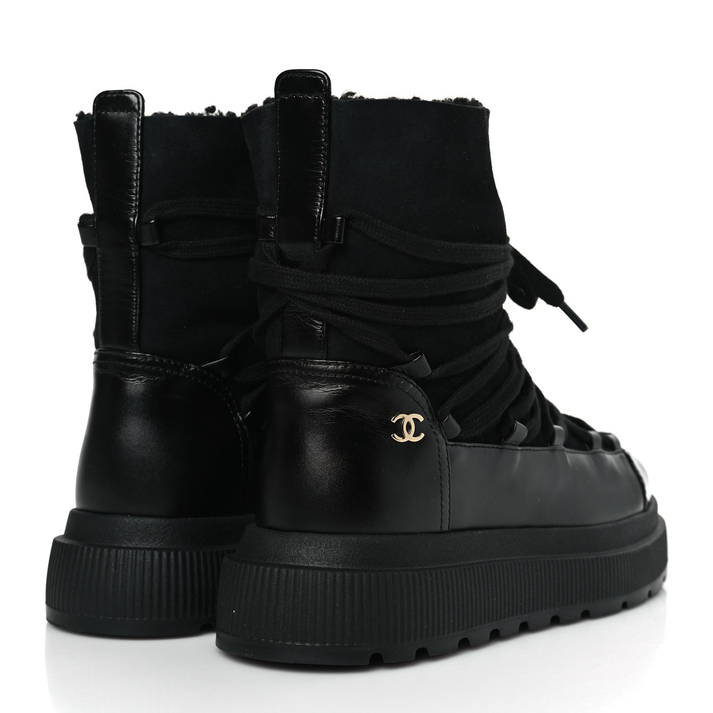 Lambskin Patent Cap Toe Lace Up Boots 38.5 Black