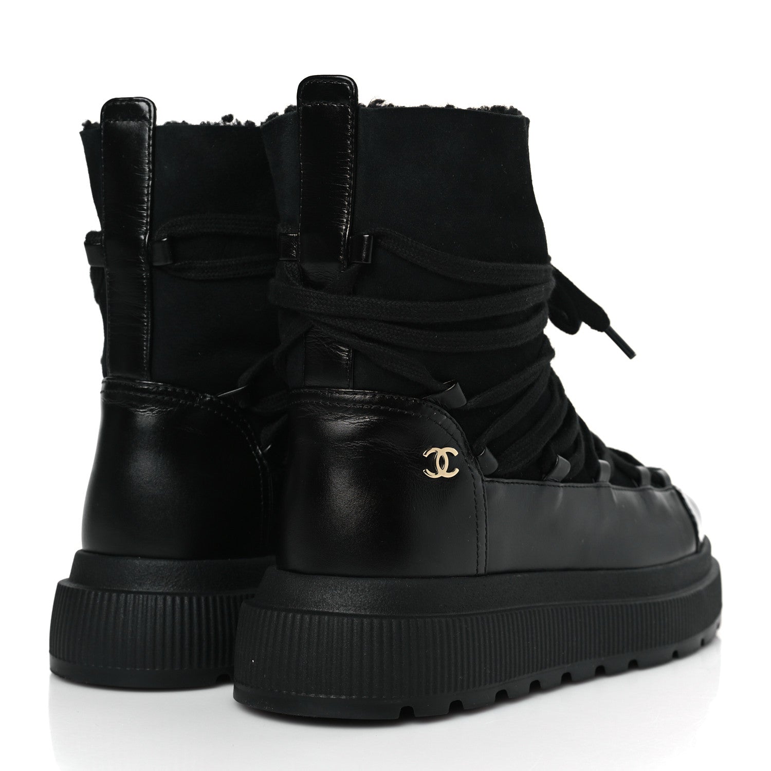 Chanel Lambskin Patent Cap Toe Lace Up Boots 38.5 Black 4 of 7