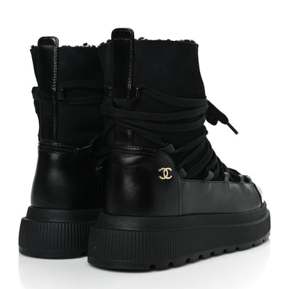 Chanel Lambskin Patent Cap Toe Lace Up Boots 38.5 Black 4 of 7
