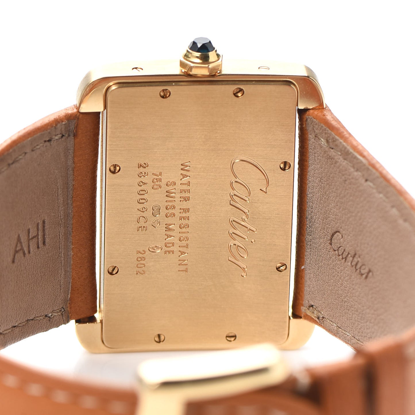 18K Yellow Gold Calfskin 38mm Tank Divan Quartz Watch Brown