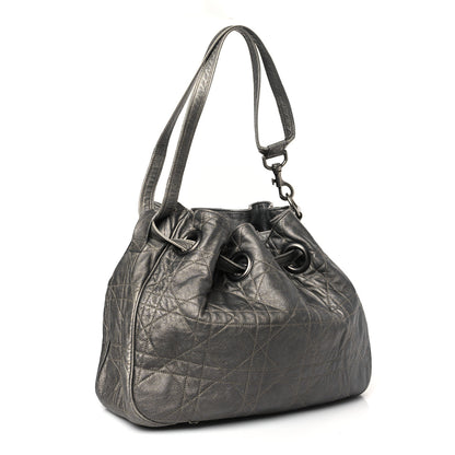 Christian Dior Metallic Lambskin Cannage Drawstring Bag Grey 3 of 10