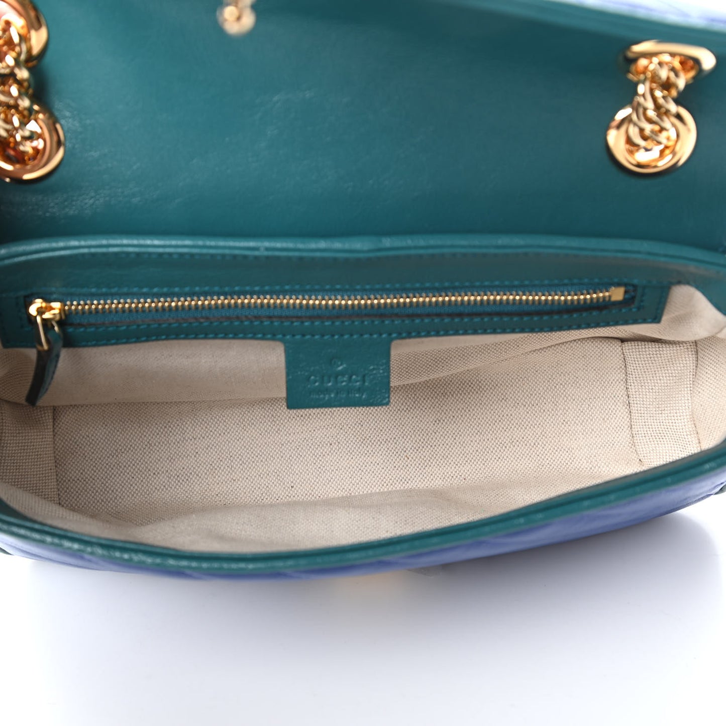 Azalea Calfskin Enamel Matelasse Diagonal Small Torchon GG Marmont Shoulder Bag Imperial Blue Pavone