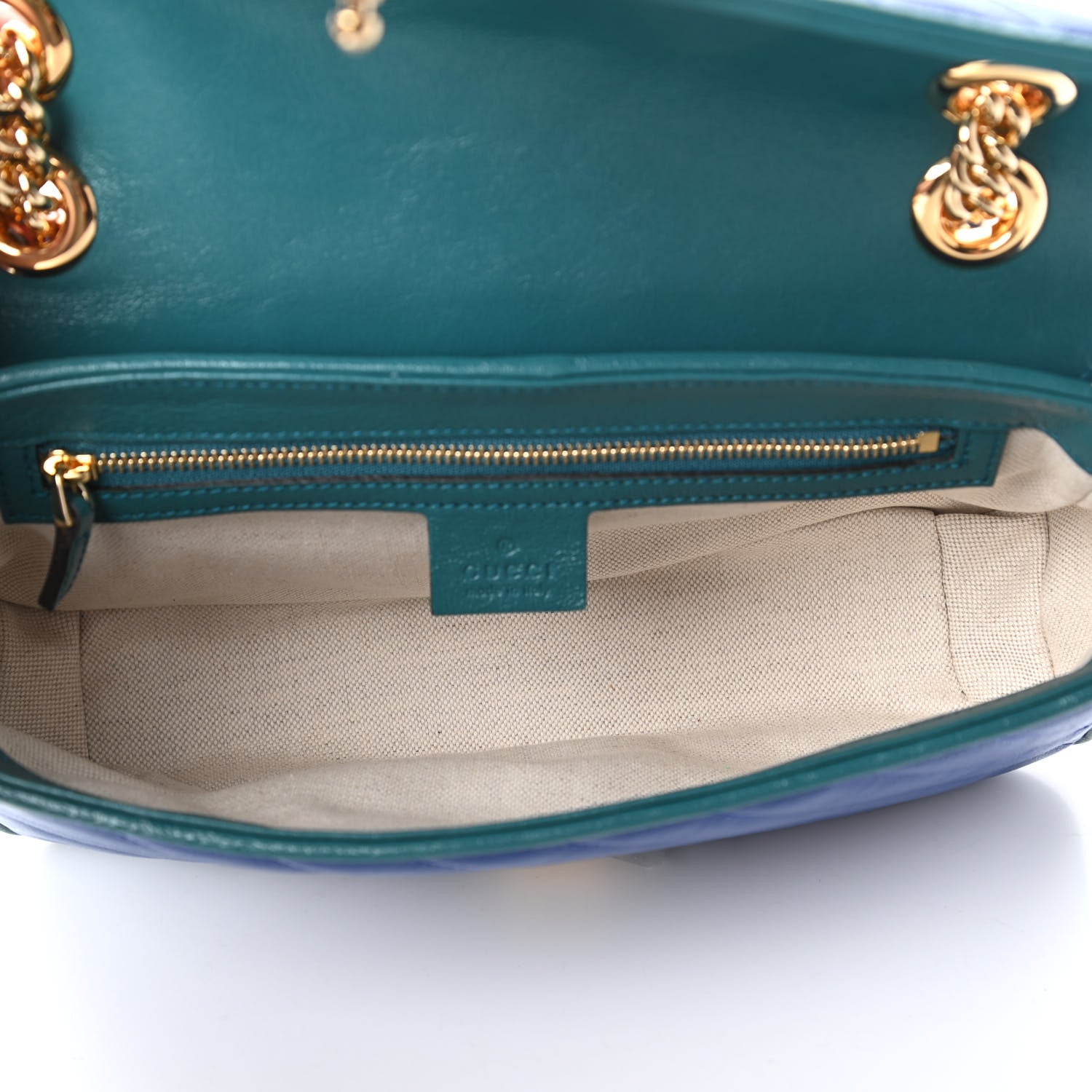Gucci Azalea Calfskin Enamel Matelasse Diagonal Small Torchon GG Marmont Shoulder Bag Imperial Blue Pavone 5 of 10