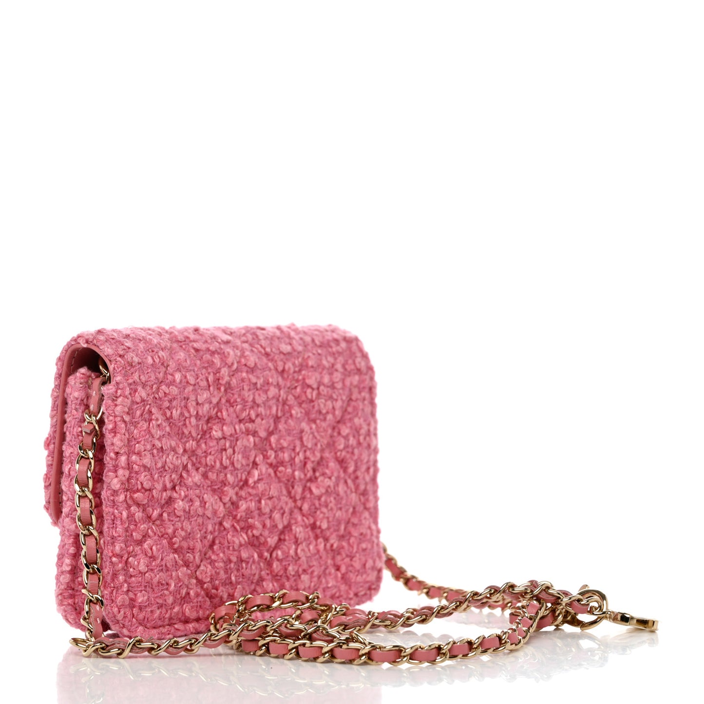 Tweed Quilted Flap Chain Waist Bag Pink