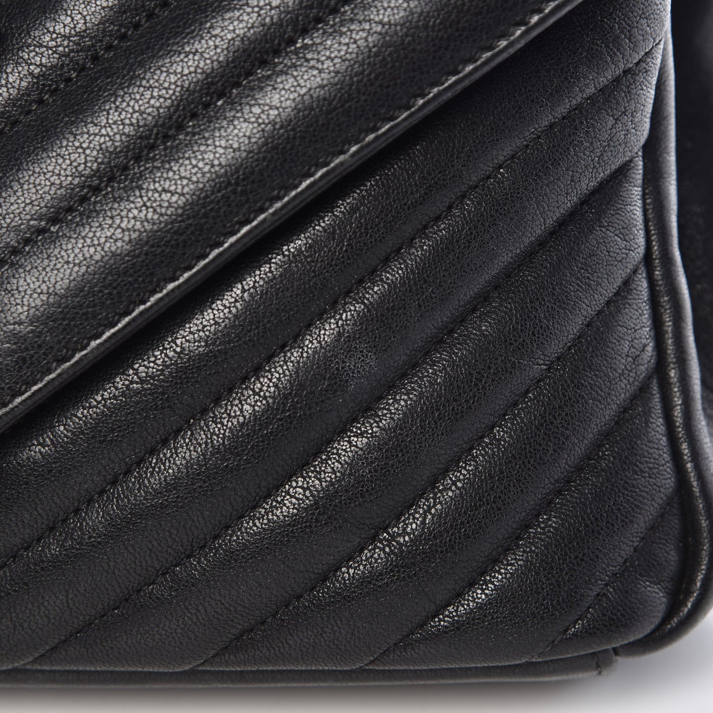 Sheepskin Matelasse Chevron Monogram Medium College Bag Black