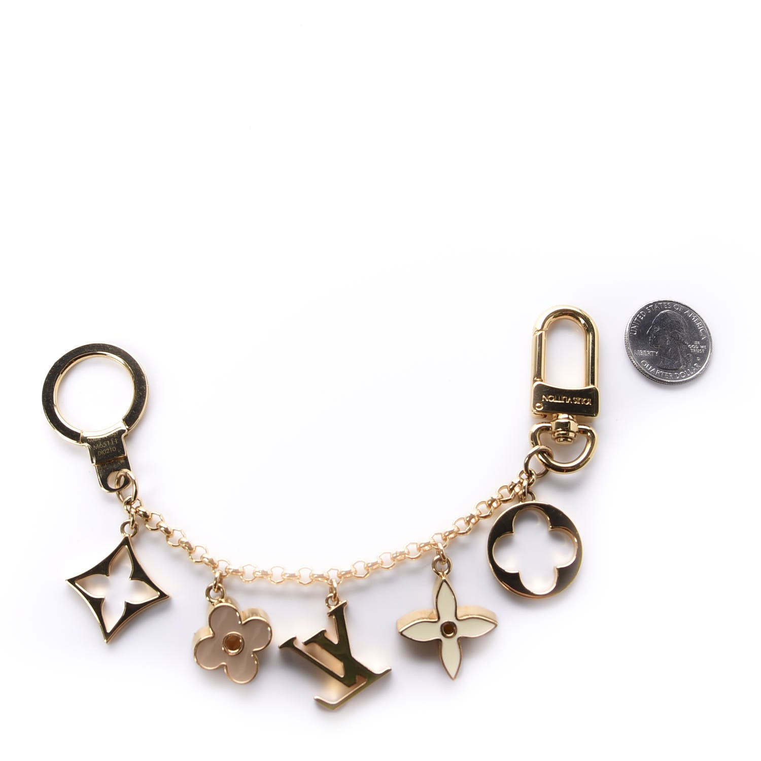 Louis Vuitton Brass Enamel Fleur De Monogram Bag Charm Chain Gold 2 of 4