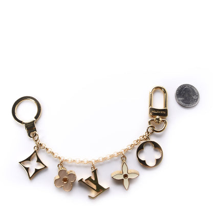 Louis Vuitton Brass Enamel Fleur De Monogram Bag Charm Chain Gold 2 of 4