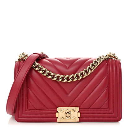 Chanel Lambskin Chevron Quilted Medium Boy Flap Dark Pink 1 of 10