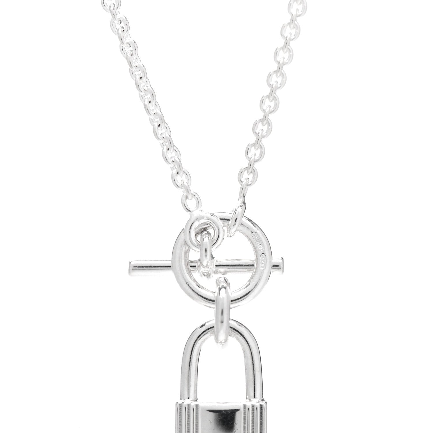 Hermes Sterling Silver Cadenas Kelly Lock Pendant Necklace 4 of 5