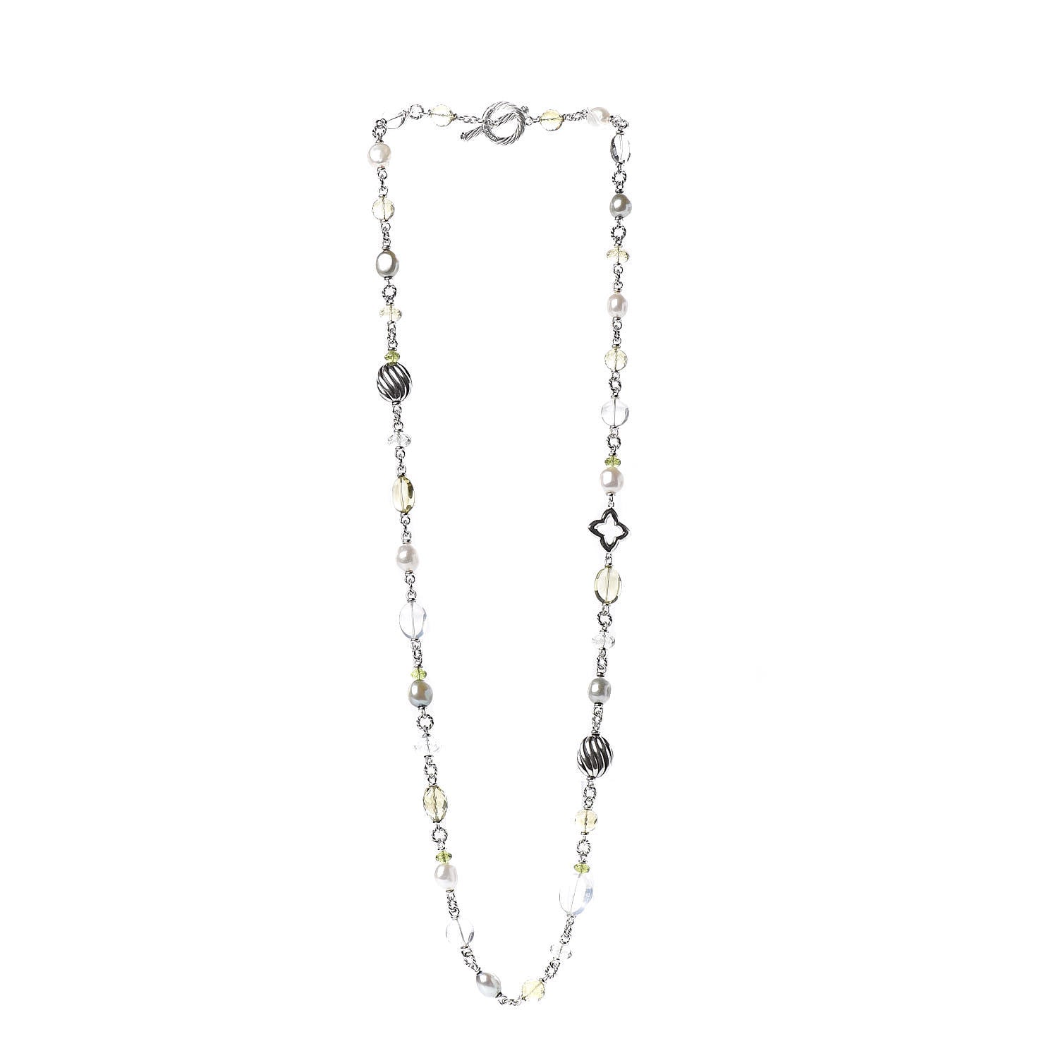 David Yurman Sterling Silver Pearl Peridot Citrine Quartz Quatrefoil Chain Necklace 3 of 6
