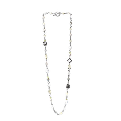 David Yurman Sterling Silver Pearl Peridot Citrine Quartz Quatrefoil Chain Necklace 3 of 6