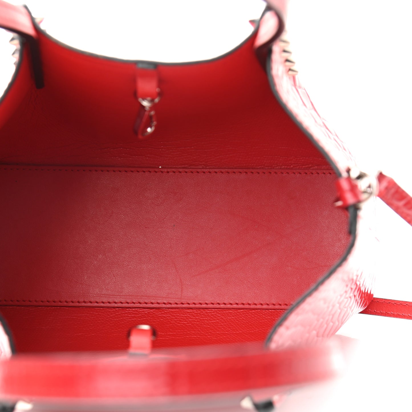 Crocodile Embossed Calfskin Spiked Mini Cabarock Shopper Tote Red