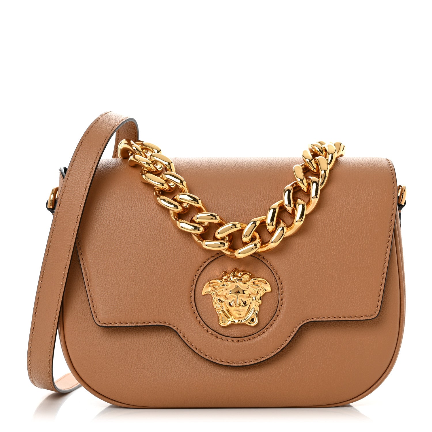 Versace Grained Calfskin La Medusa Chain Clutch Bag Brown 1 of 10