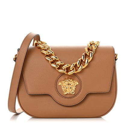 Versace Grained Calfskin La Medusa Chain Clutch Bag Brown 1 of 10