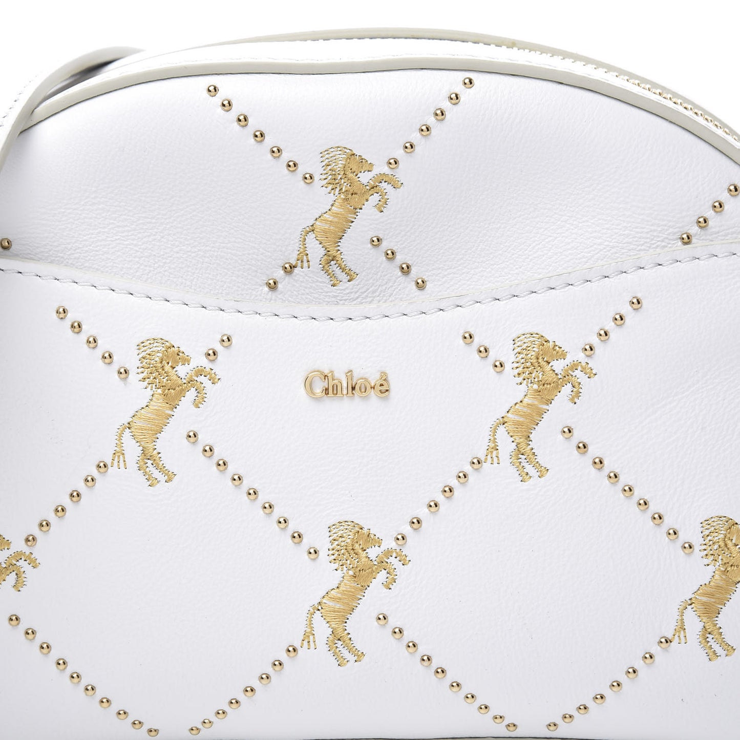 Smooth Calfskin Little Horses Embroidered Shoulder Bag White