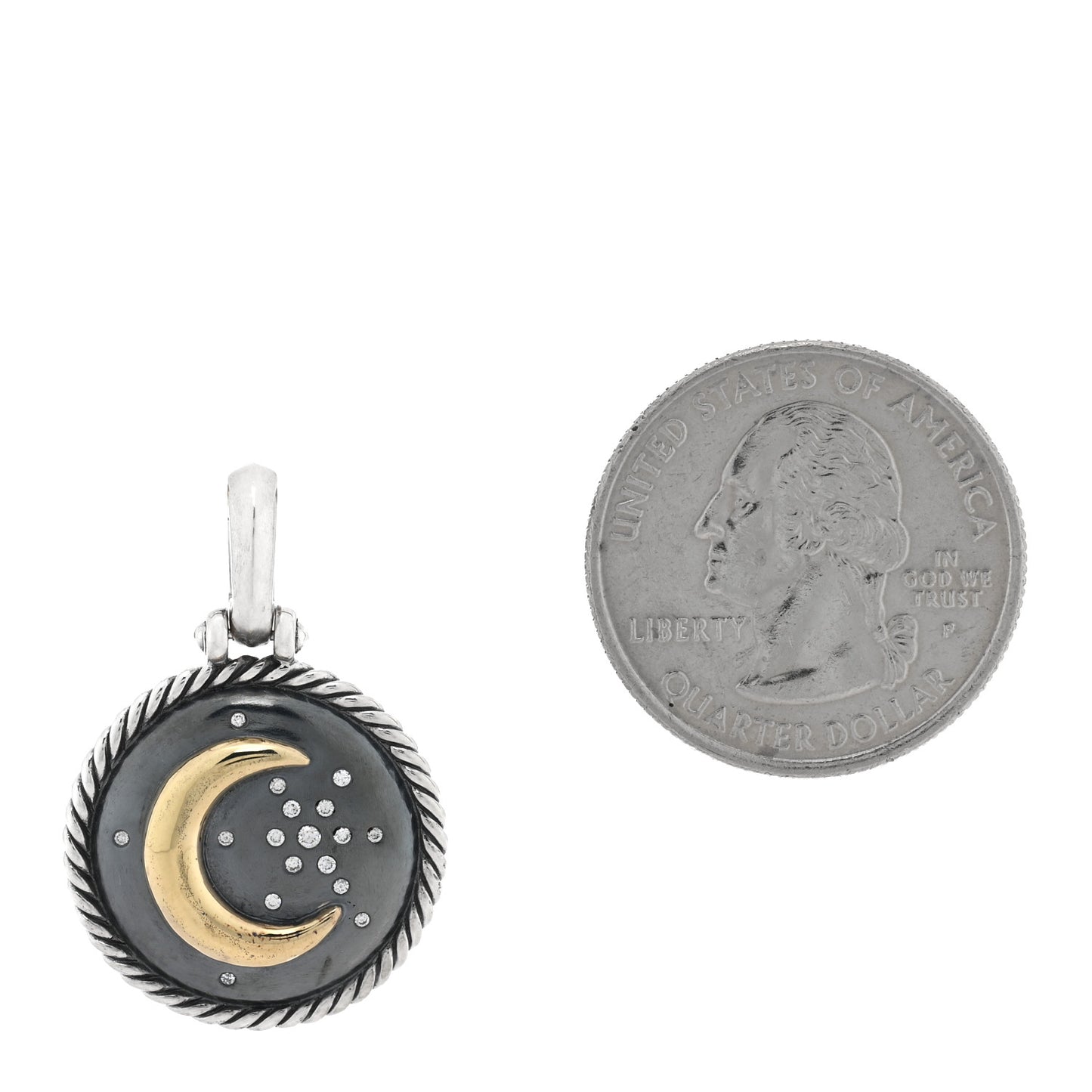 Sterling Silver 18K Yellow Gold Diamond Moon and Star Amulet Pendant