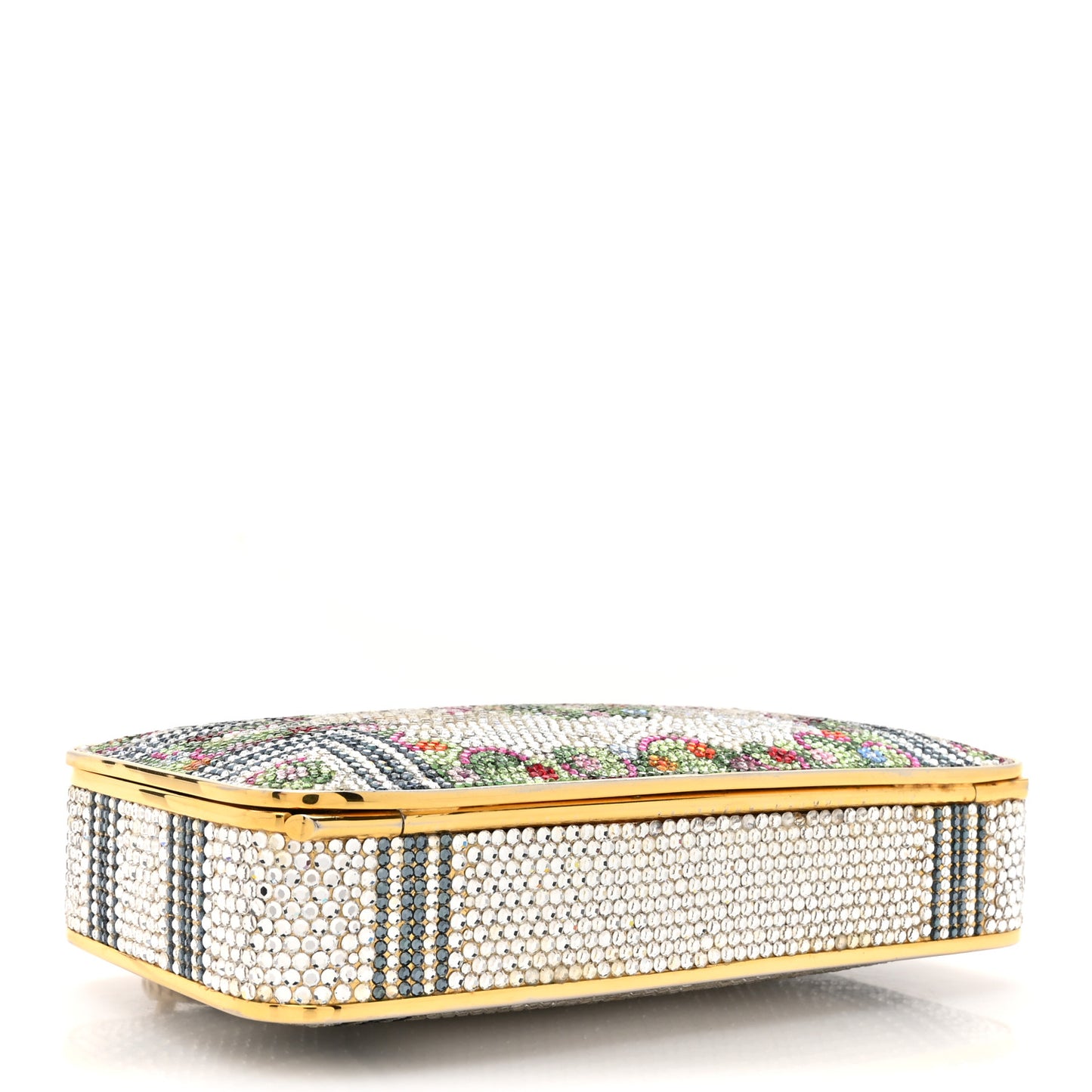 Crystal Flower Minaudiere Clutch Gold Multicolor