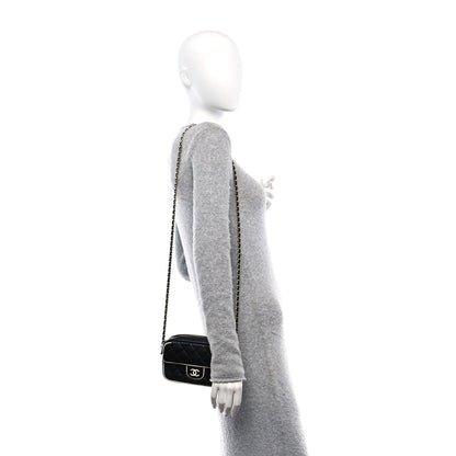 Chanel Lambskin Resin Quilted Chain Camera Bag Black White 2 of 11