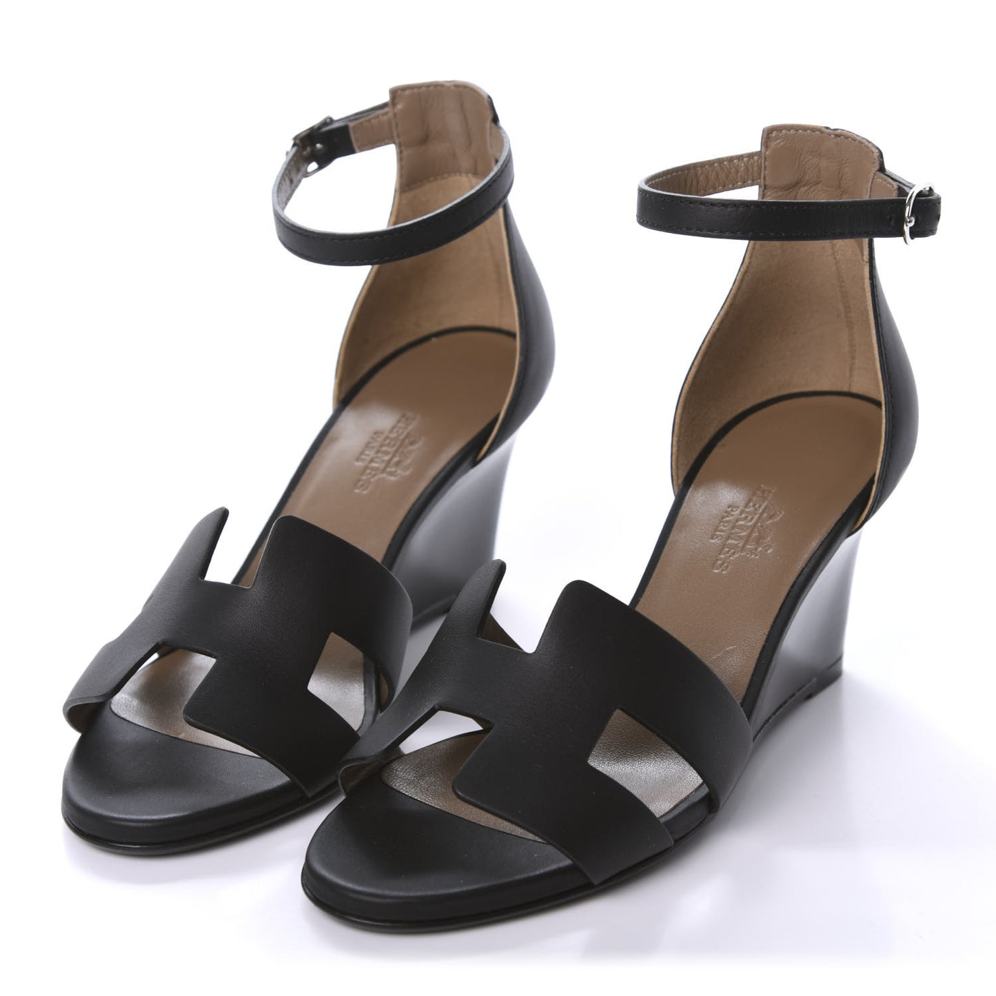 Calfskin Legend Wedge Sandals 34 Black