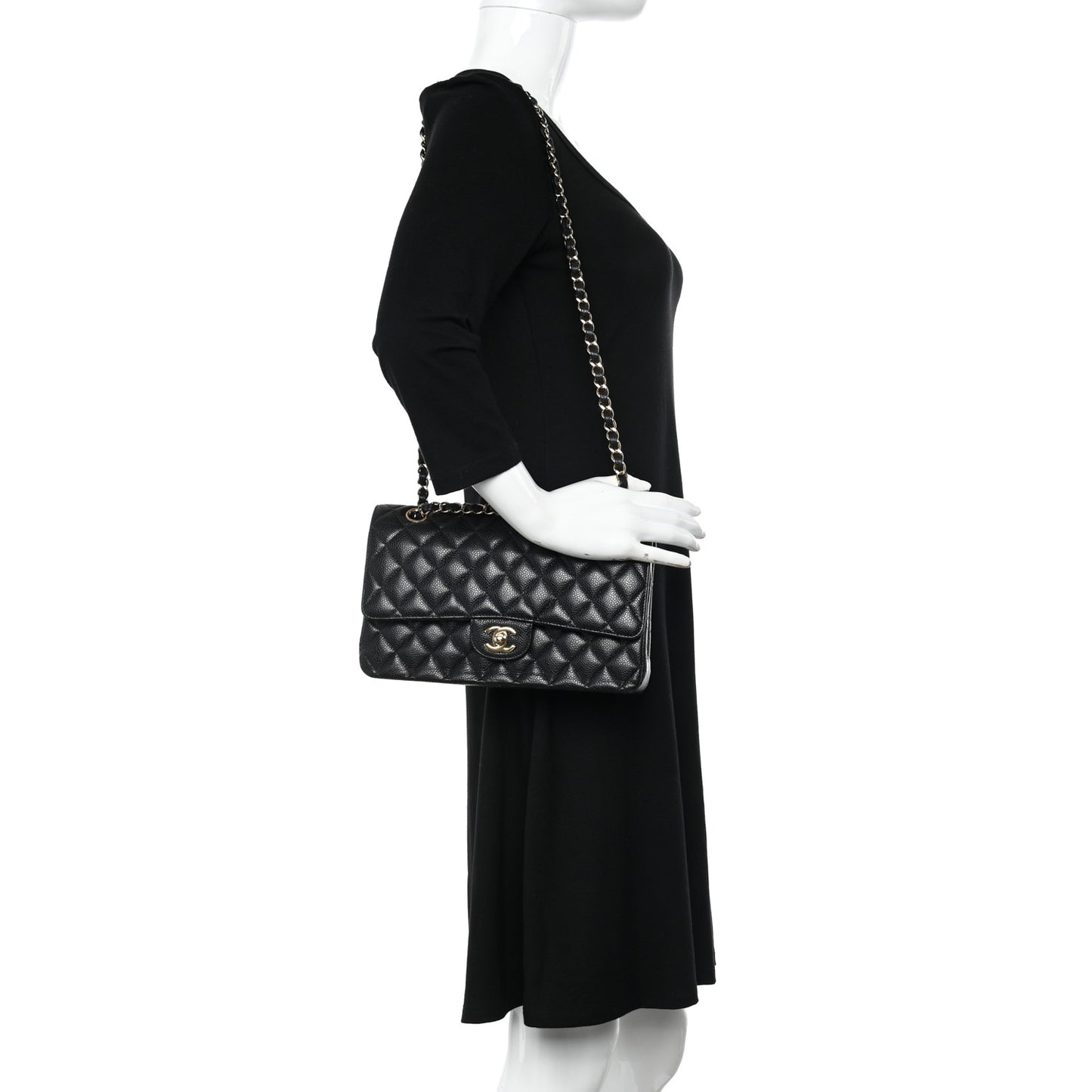 Caviar Quilted Medium Double Flap Black