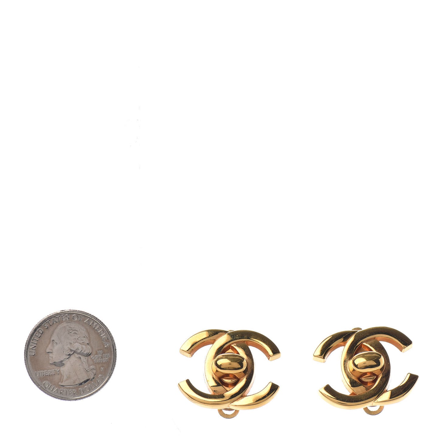 Metal CC Turnlock Clip On Earrings Gold