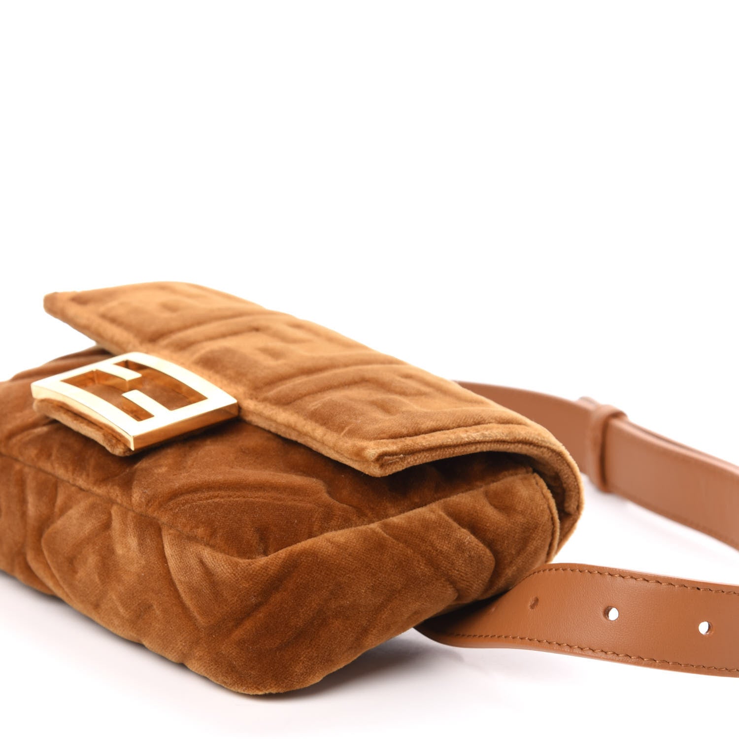 Fendi Velvet FF Embossed Hip Belt Baguette Bag Caramel 10 of 11