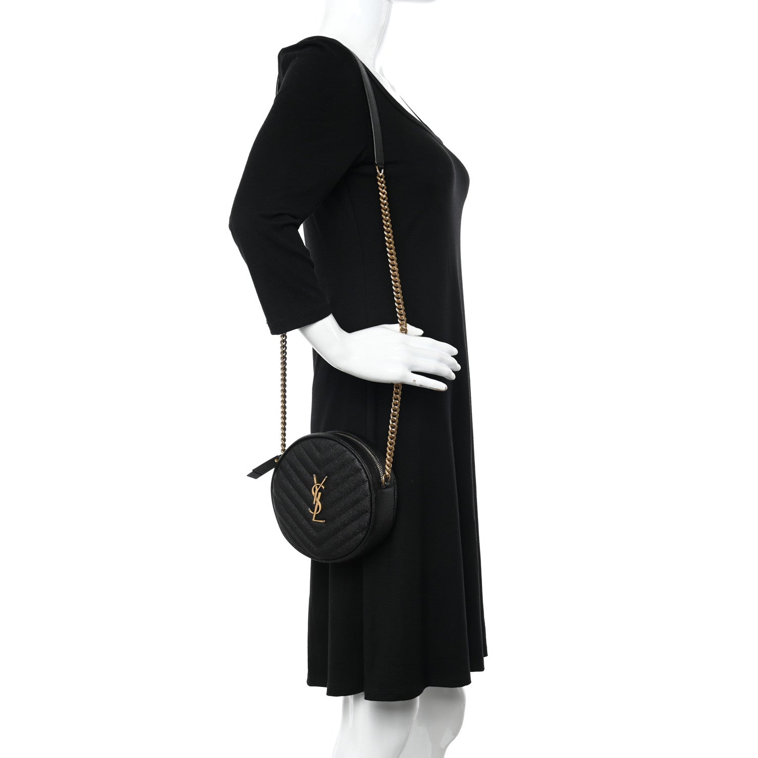 Saint Laurent Grain De Poudre Matelasse Chevron Quilted Round Vinyle Camera Bag Black 2 of 9