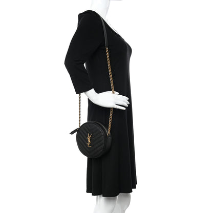 Saint Laurent Grain De Poudre Matelasse Chevron Quilted Round Vinyle Camera Bag Black 2 of 9