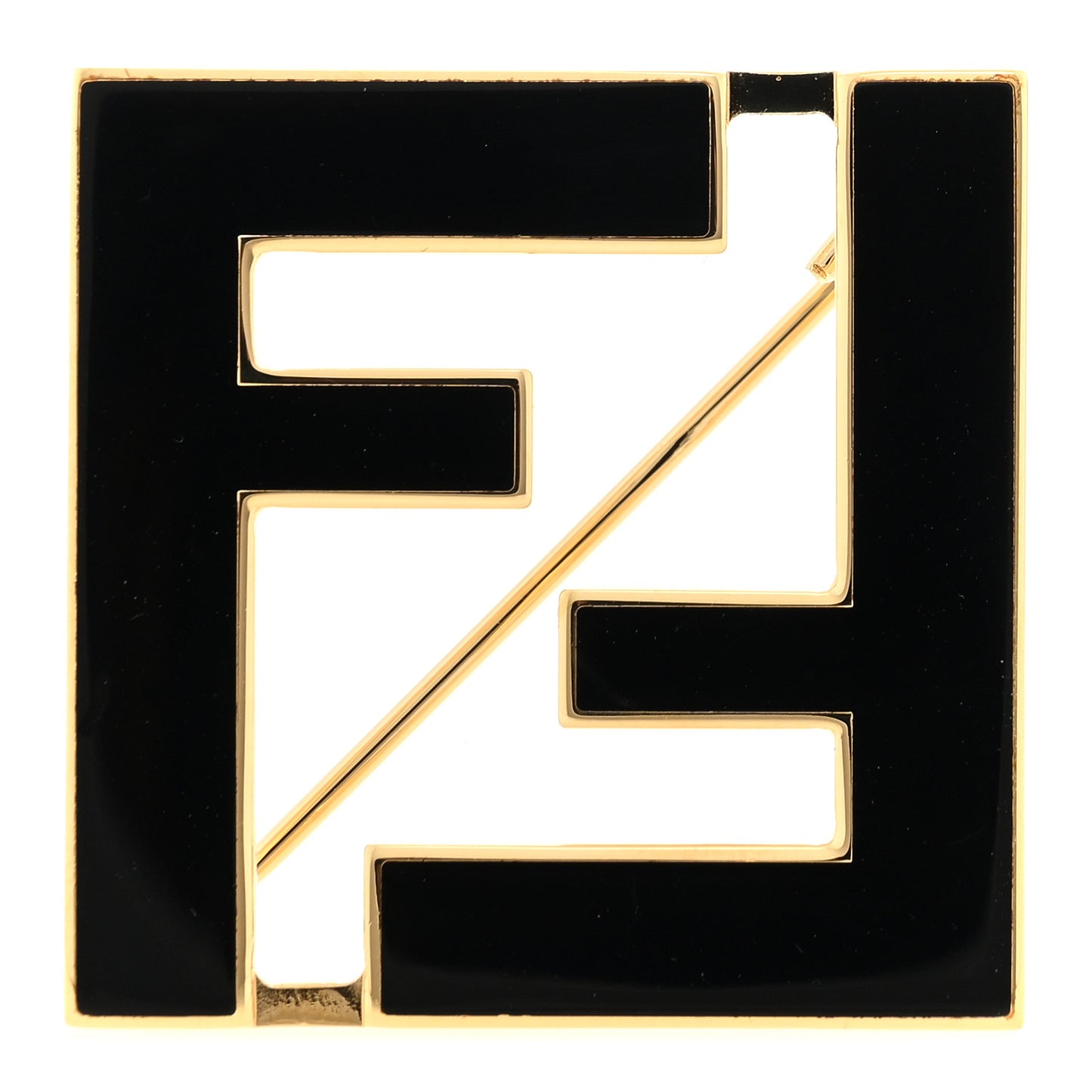 Metal Enamel Fendi Forever Brooch Black Gold