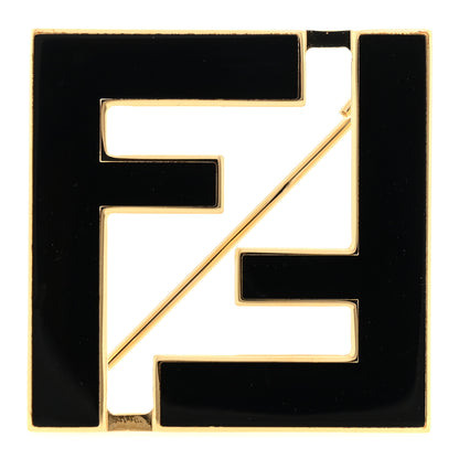 Fendi Metal Enamel Fendi Forever Brooch Black Gold 1 of 3