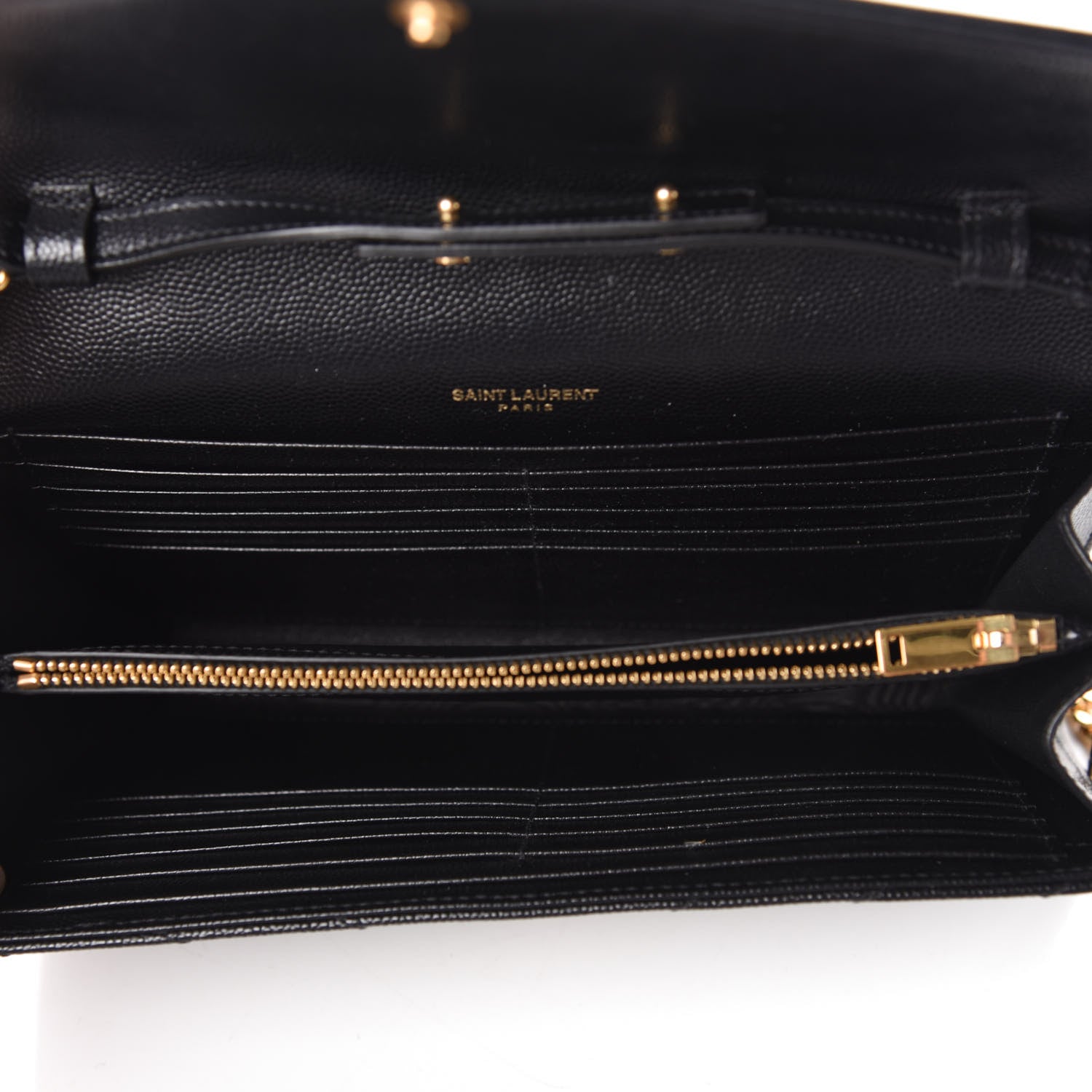 Saint Laurent Grain De Poudre Matelasse Chevron Monogram Chain Wallet Black 5 of 9