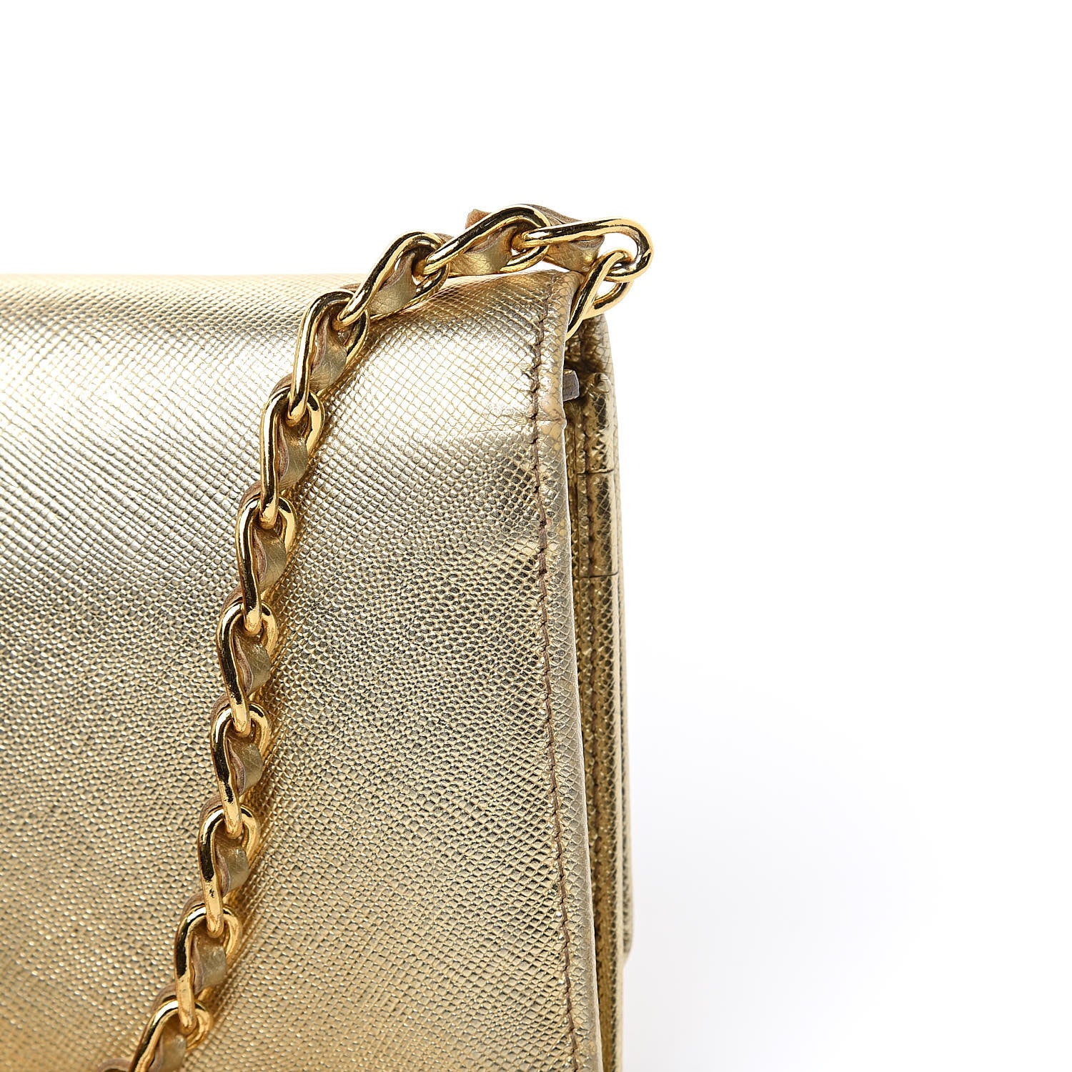 Prada Saffiano Metal Oro Chain Wallet Gold 11 of 13