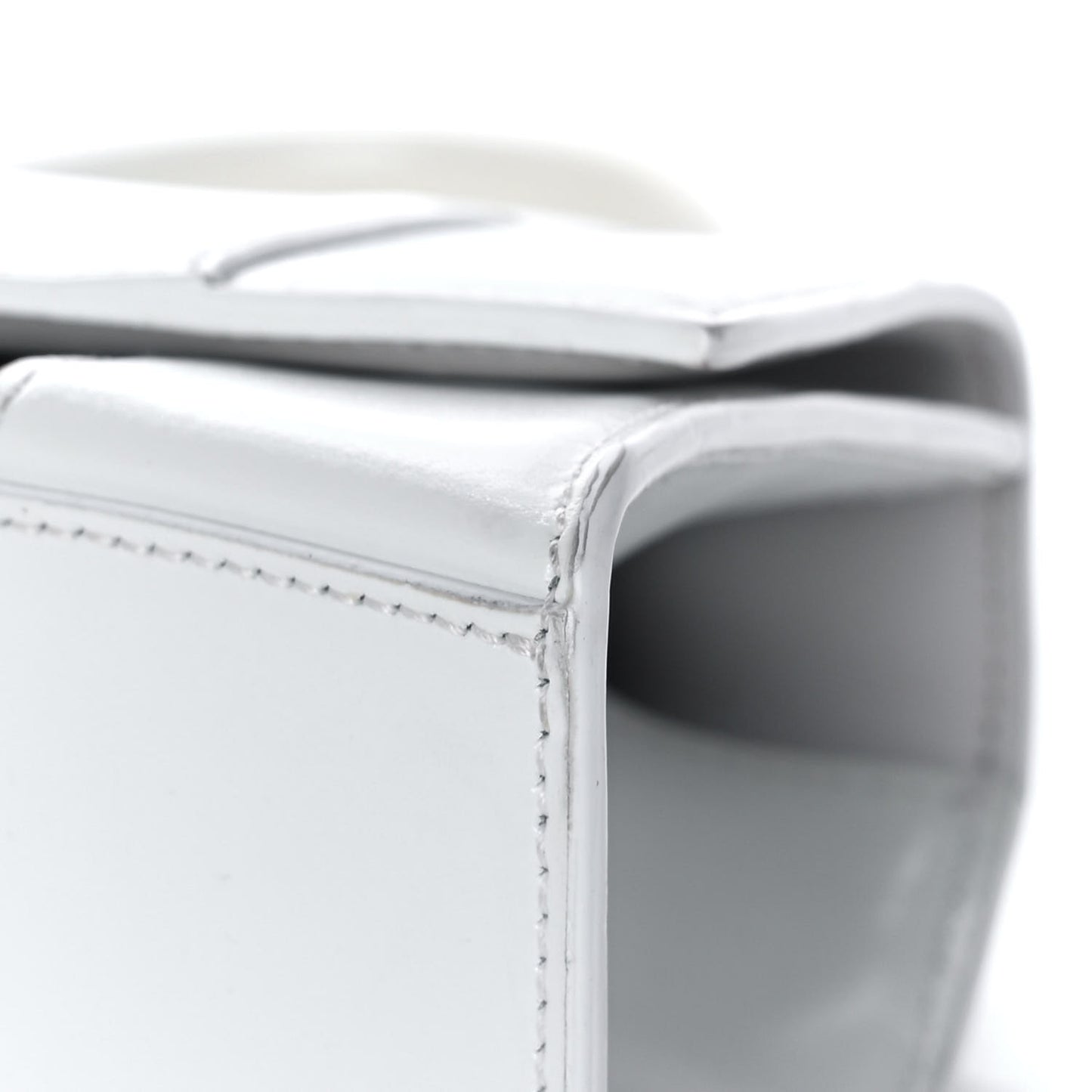 Shiny Box Calfskin Small Hourglass Top Handle Bag White