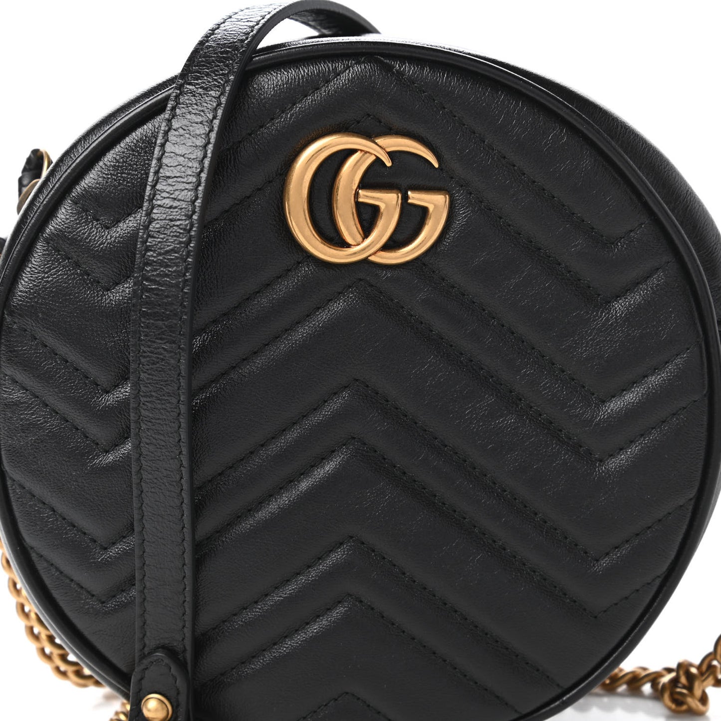 Azalea Calfskin Matelasse Heart Mini GG Marmont Round Shoulder Bag Black