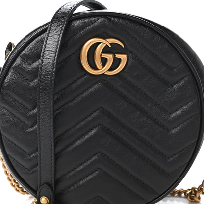Gucci Azalea Calfskin Matelasse Heart Mini GG Marmont Round Shoulder Bag Black 10 of 10