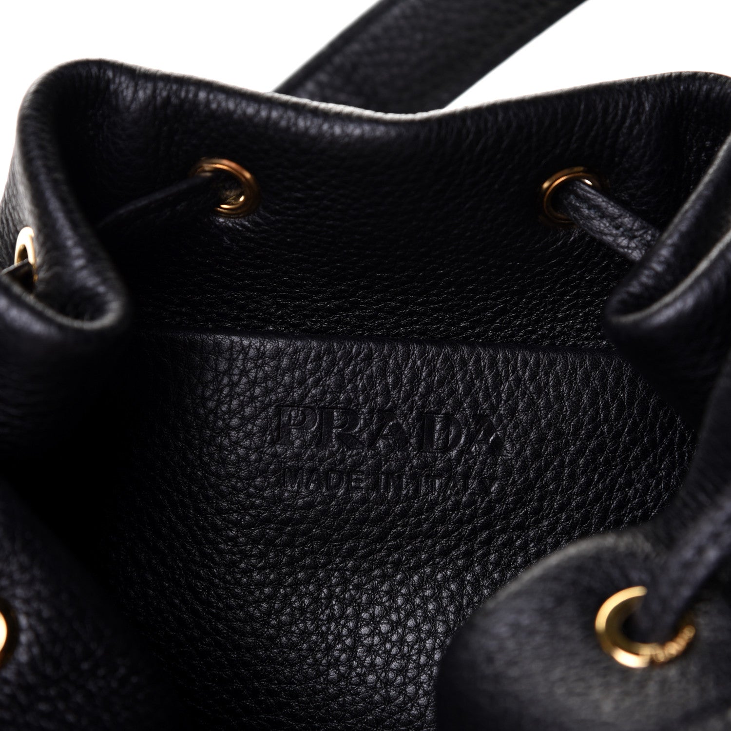 Prada Vitello Daino Soft Logo Drawstring Bucket Black 5 of 5