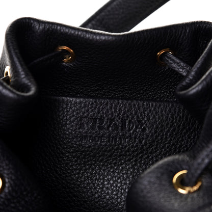 Prada Vitello Daino Soft Logo Drawstring Bucket Black 5 of 5