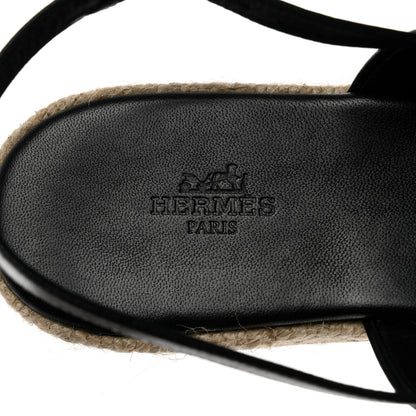 Hermes Goatskin Eloise Espadrille Sandals 41 Black 7 of 9